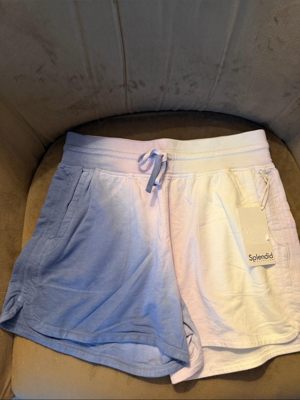 NWT Splendid Women’s Two-Tone Tie-Dye Terry Shorts - Blue & White